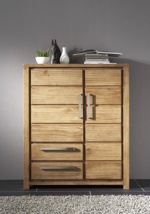 Schrank Kommode Lava aus gebürsteter Pinie - Griffe Edelstahl