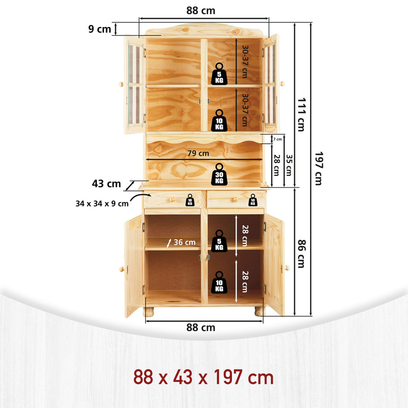 Buffet Vitrine ALICANTE Geschirrschrank Kiefer massiv lackiert