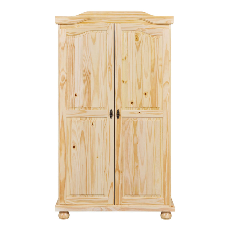 Kleiderschrank Dielenschrank Genf aus Kiefernholz mit zwei zweigeteilten Türen in Gesamtansicht.