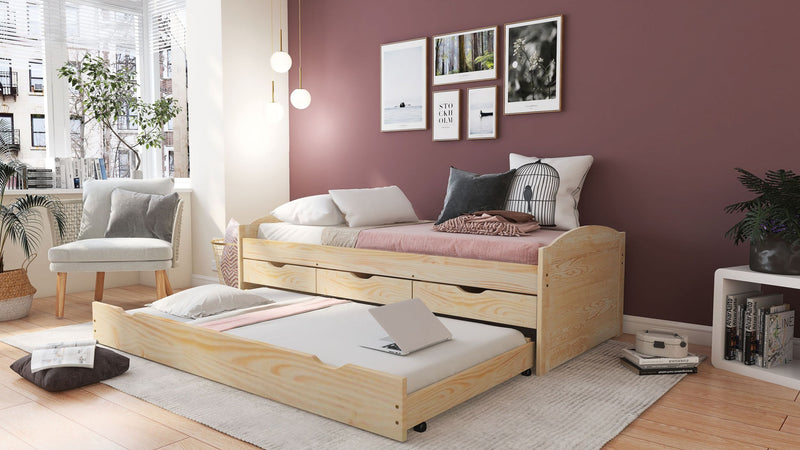 Funktionsbett Marinella 90 x 200 Kiefer massiv mit Schubladen