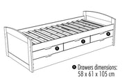 Kinderbett Marinella 90 x 200 Kiefer massiv lackiert mit Schubladen