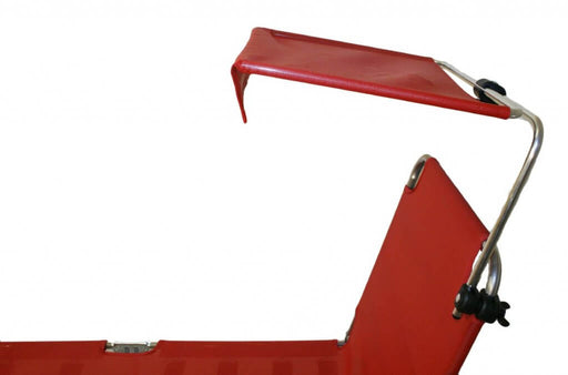 Sonnenschutz Sonnendach für FIAM Amigo Liegen in Rot mit Metallgestänge, Gesamtansicht.