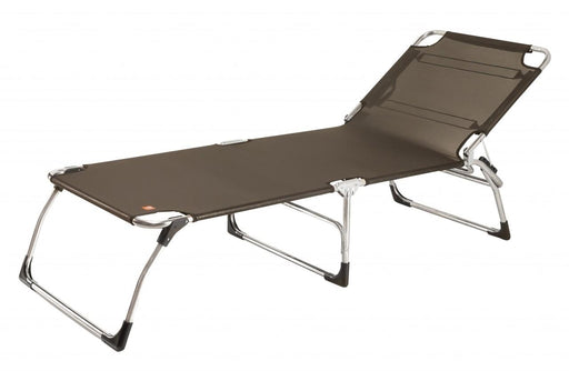Sonnenliege Amigo Big von FIAM mit schwarzer Textilene-Liegefläche, silbernem Aluminium-Gestell und hochklappbarer Rückenlehne.