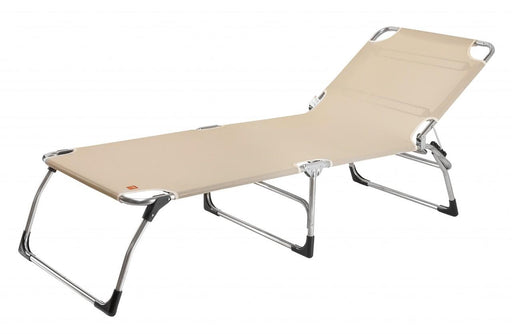 Sonnenliege Gartenliege AMIGO BIG von FIAM in Taupe mit silbernem Aluminium-Gestell, Gesamtansicht.
