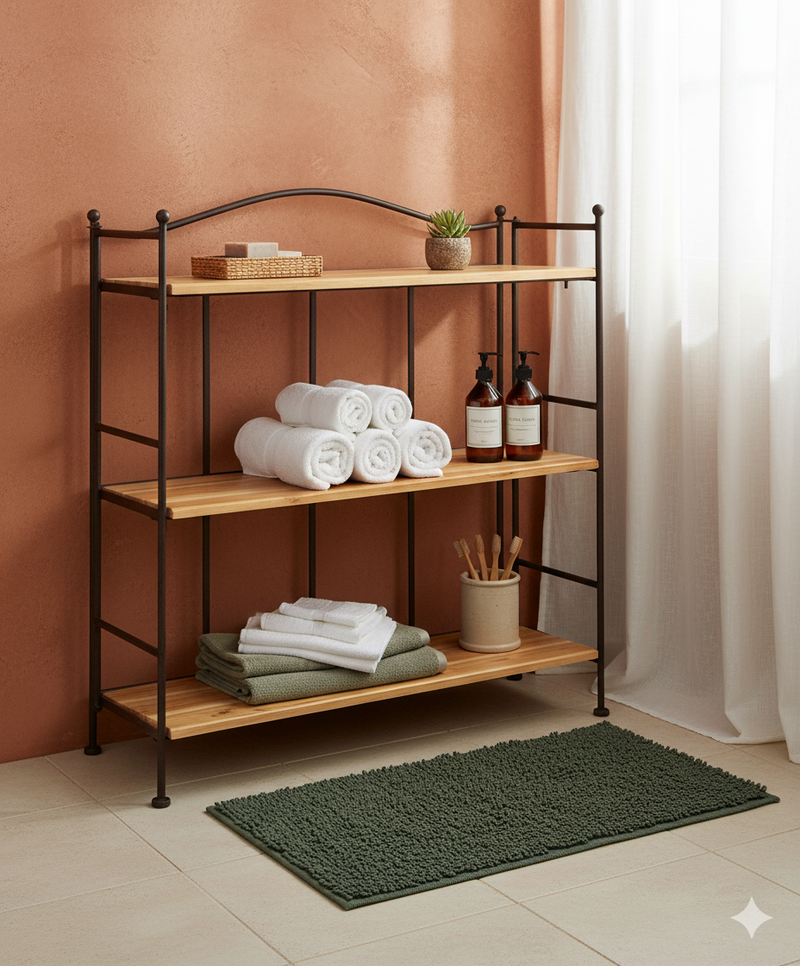 Landhausregal Bordo (96 cm) – Rustikales Regal aus Eisen & Massivholz