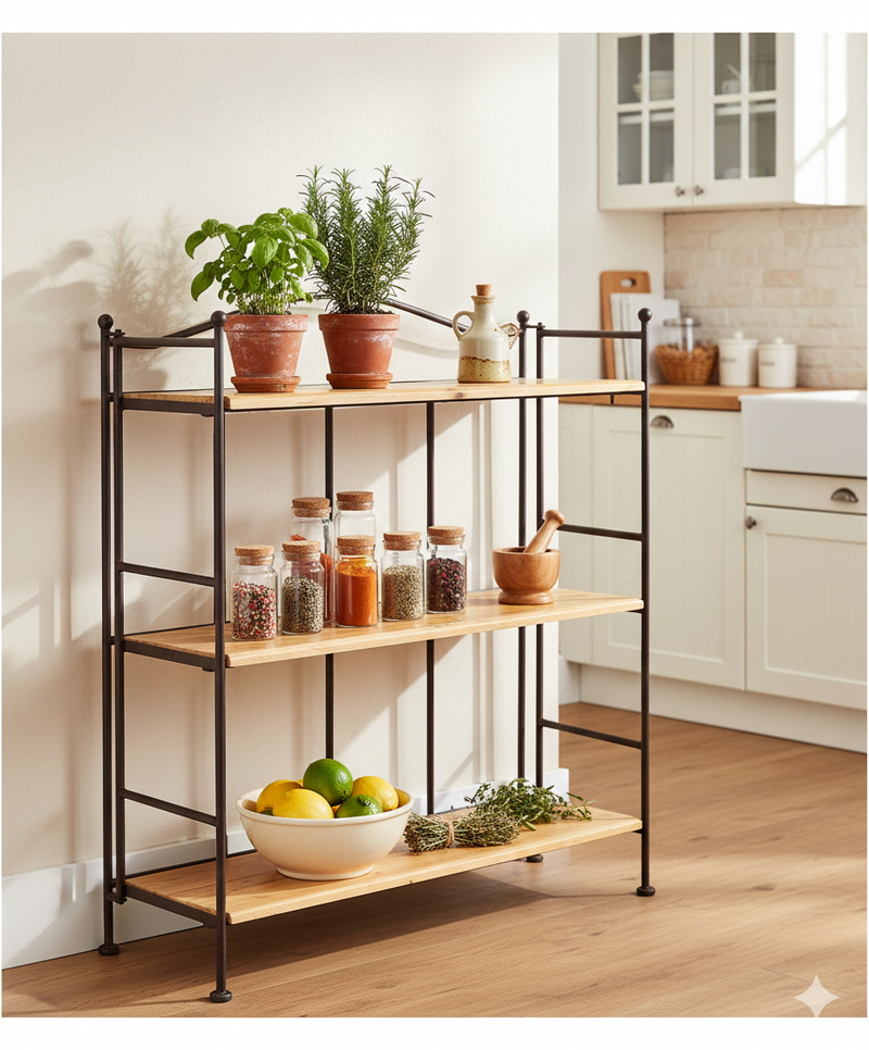 Landhausregal Bordo (96 cm) – Rustikales Regal aus Eisen & Massivholz