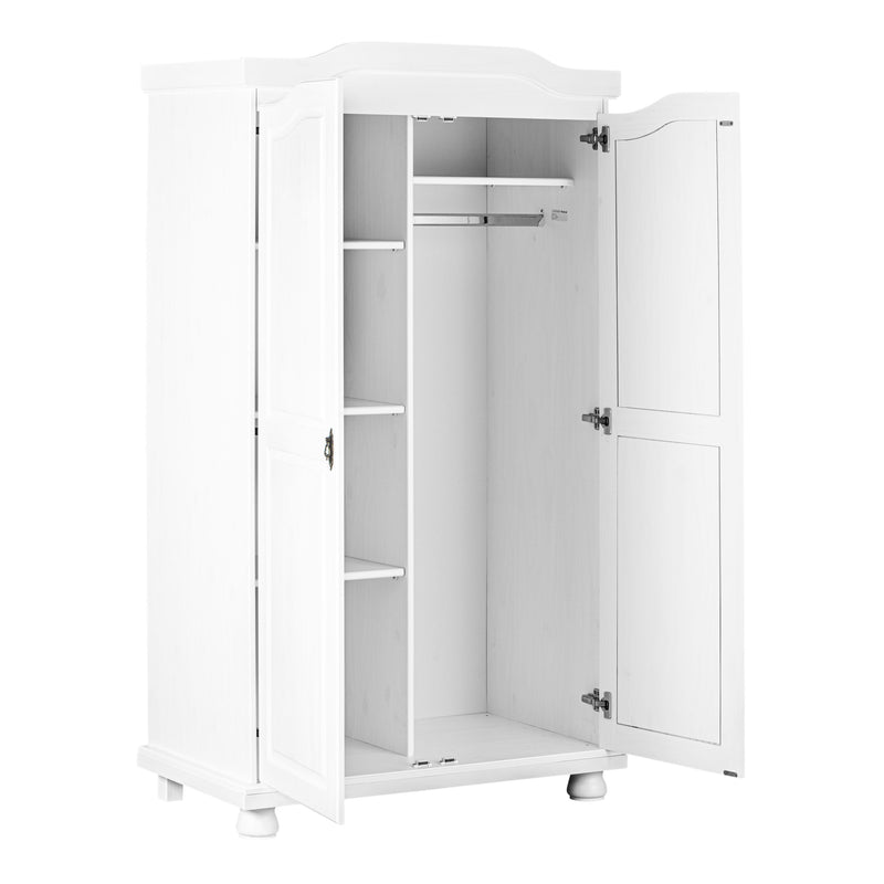 Kleiderschrank Hedda weiß, Dielenschrank 2 Türen, Kiefer Massivholz