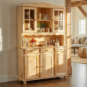 Buffet Vitrine TOSCANA Kiefer Massivholz mit oberen Glastüren, Fachboden und unteren Schränken.