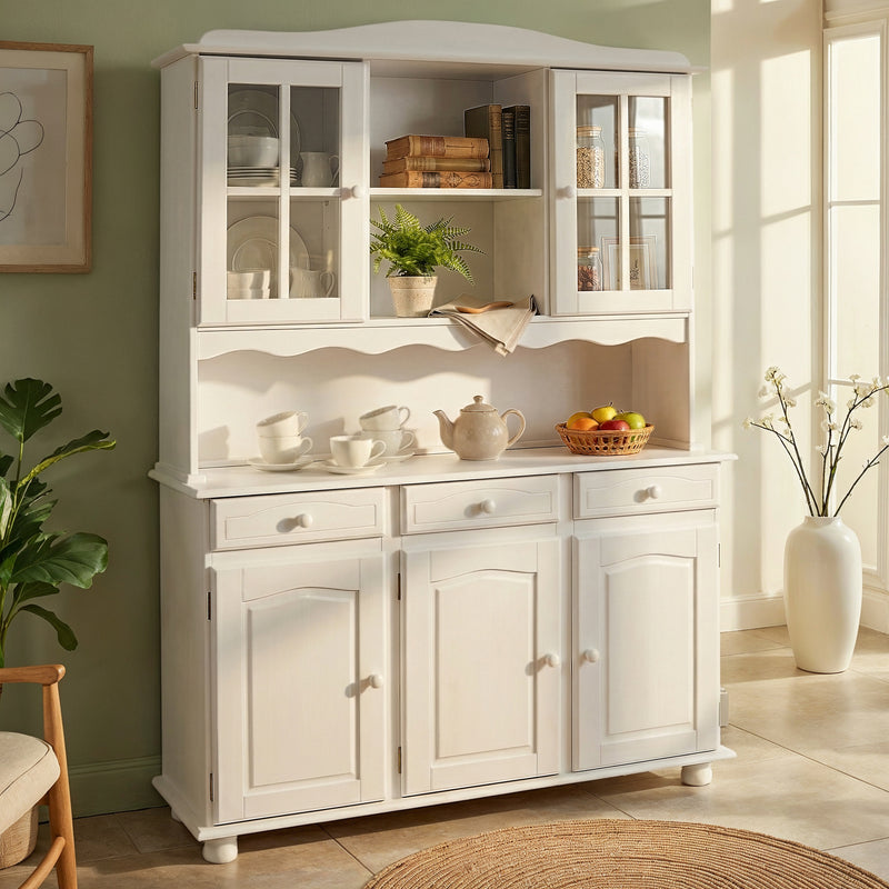 Buffet Vitrine SIENA Kiefer Massivholz weiß lackiert Landhausstil