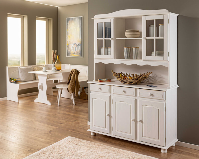 Buffet Vitrine SIENA Kiefer Massivholz weiß lackiert Landhausstil