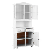 Gesamtansicht der zweistöckigen Buffet-Vitrine VALENCIA in weiß lackierter Kiefer mit verglastem Oberschrank.