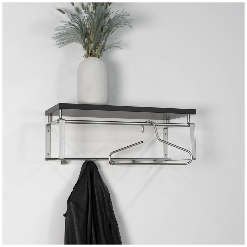 Garderobe Wandgarderobe Rex 3 in Nickeloptik Hutablage in Schwarz