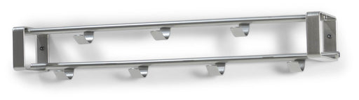 Wandgarderobe Garderobenhaken Rex 1 in Nickeloptik, Gesamtansicht mit vier Haken in Silber.