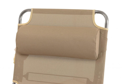 Fiam Nackenrolle passend zu Amigo Sonnenliegen in Taupe mit Metallgriffen, Gesamtansicht.