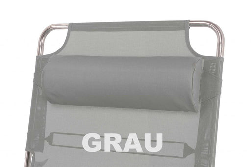 Nackenrolle für Fiam Amigo BIG und XXL Sonnenliegen in Grau, Gesamtansicht mit Metallgestell und Befestigungsbändern.