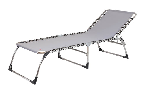 Sonnenliege AMIGO XXL Dreibeinliege mit grauer Textilene-Fläche und silbernem Aluminium-Gestell, Gesamtansicht.