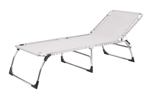 Sonnenliege AMIGO XXL Dreibeinliege mit weißer Textilene-Fläche und silbernem Aluminium-Gestell.
