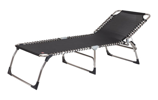 Sonnenliege AMIGO XXL mit schwarzer Textilene-Liegefläche und silbernem Aluminium-Gestell in Gesamtansicht.