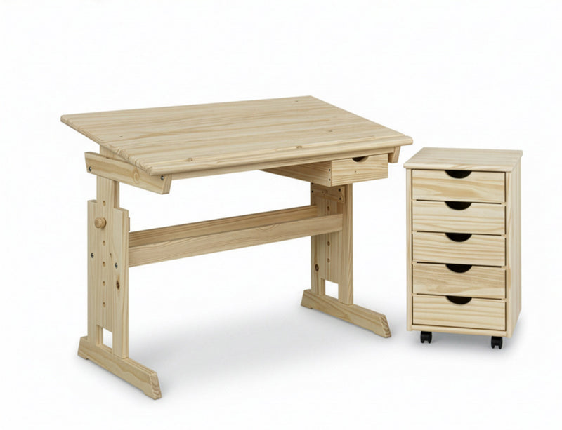 Kinderschreibtisch-Set Julia, Kiefer massiv, mit Rollcontainer
