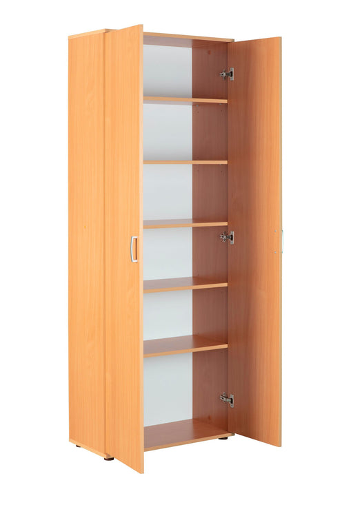 Büroschrank VETRA Aktenschrank mit 2 Türen und 5 Fachböden in Buche Optik, geöffnete Ansicht.