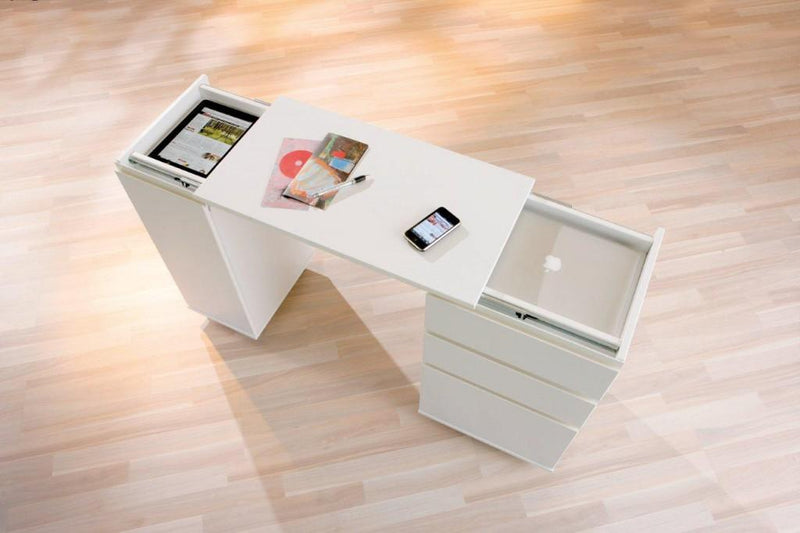 Laptop Office Schreibtisch weiß 3 Schubläden 1 Tür rollbar