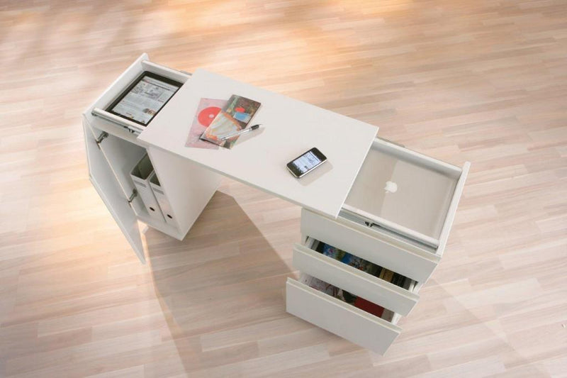 Laptop Office Schreibtisch weiß 3 Schubläden 1 Tür rollbar