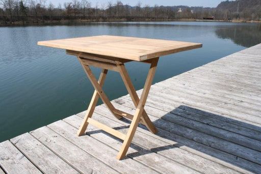 Gartentisch Klapptisch Paris in Teak 100 x 70 cm mit quadratischer Platte, Gesamtansicht.