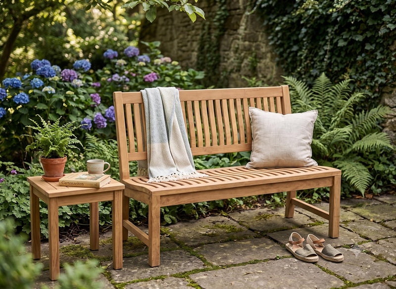 Massive Teakholzbank Kingsbury 120 cm – Gartenbank ohne Armlehne