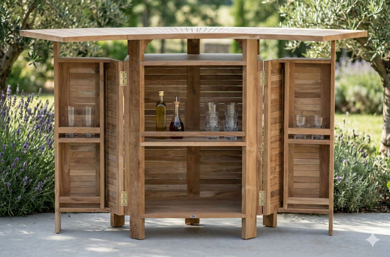 Bar Gartenbar Hausbar Poolbar in premium Teak zusammenklappbar