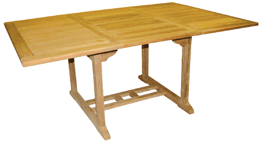 Premium Teak Gartentisch 180×120 mit Synchronauszug auf 240×120 cm, Gesamtansicht mit ausgezogerr Platte.