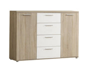 Sideboard Winnie Kommode 4 Schubladen und 2 Türen Sonoma Eiche / Weiß