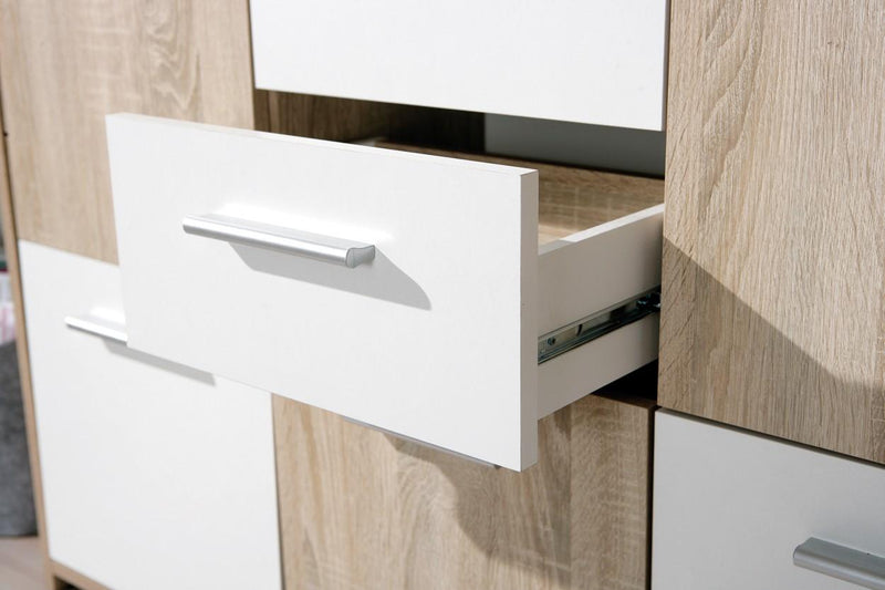 Kommode ELVEZIA 5 Türen 2 Schubladen Sonoma Eiche / Weiss beschichtet