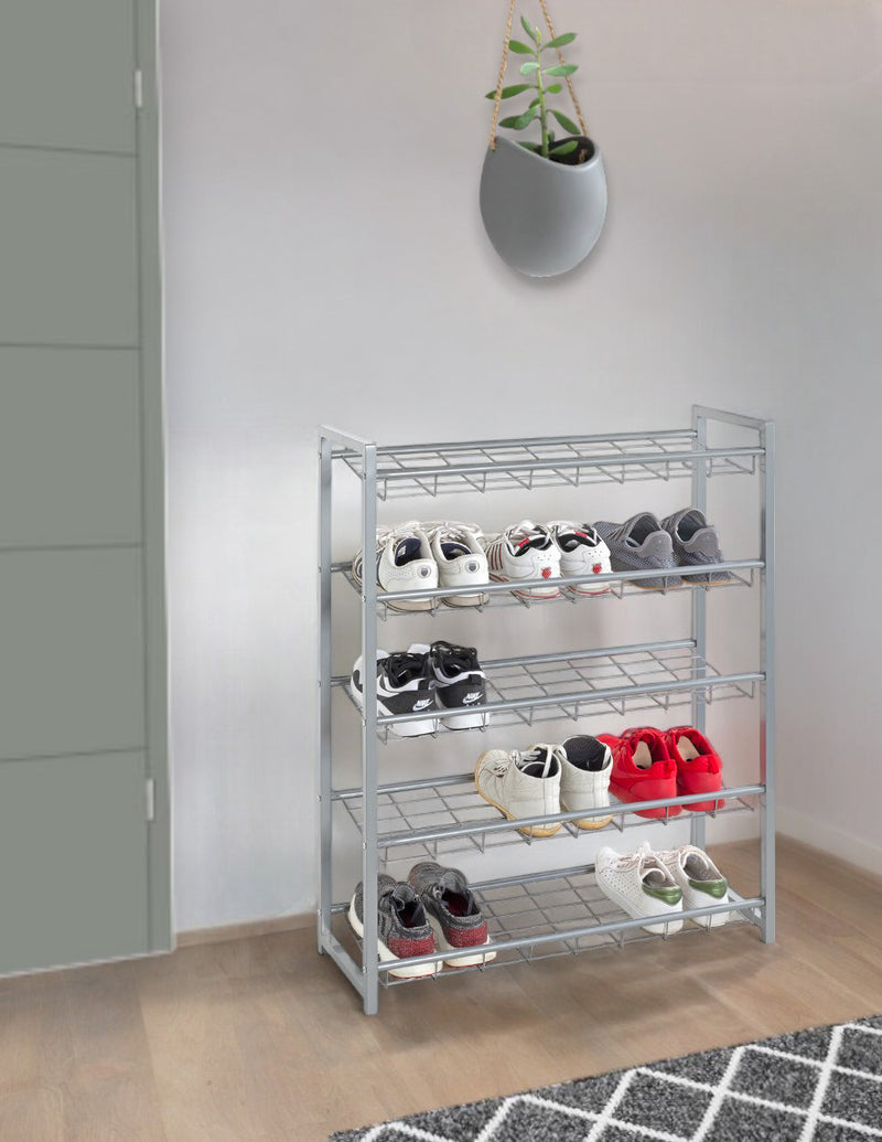 Schuhregal für 20 Paar Schuhe, 5 Ablagen, Stahlrohr alufarben – Ansicht 5