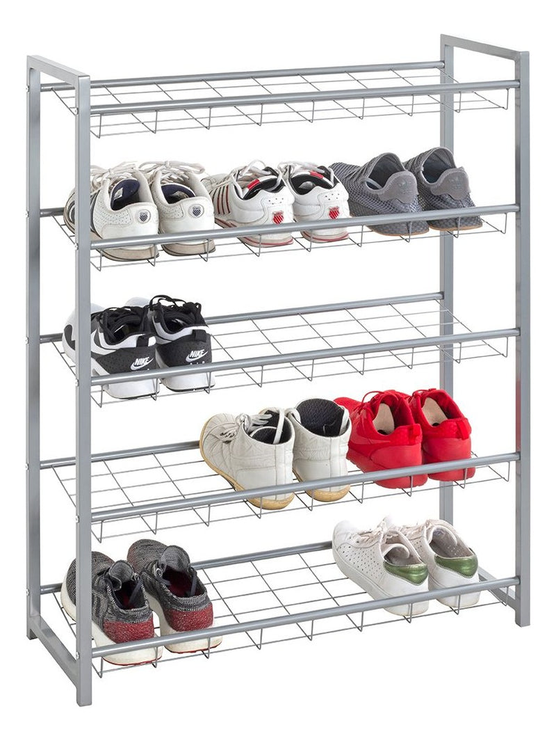Schuhregal für 20 Paar Schuhe, 5 Ablagen, Stahlrohr alufarben – Ansicht 6
