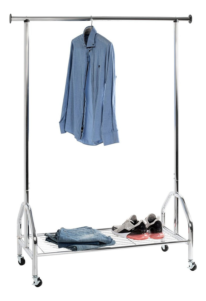Haku Rollgarderobe Chrom mit Kleiderstange und Schuhablage