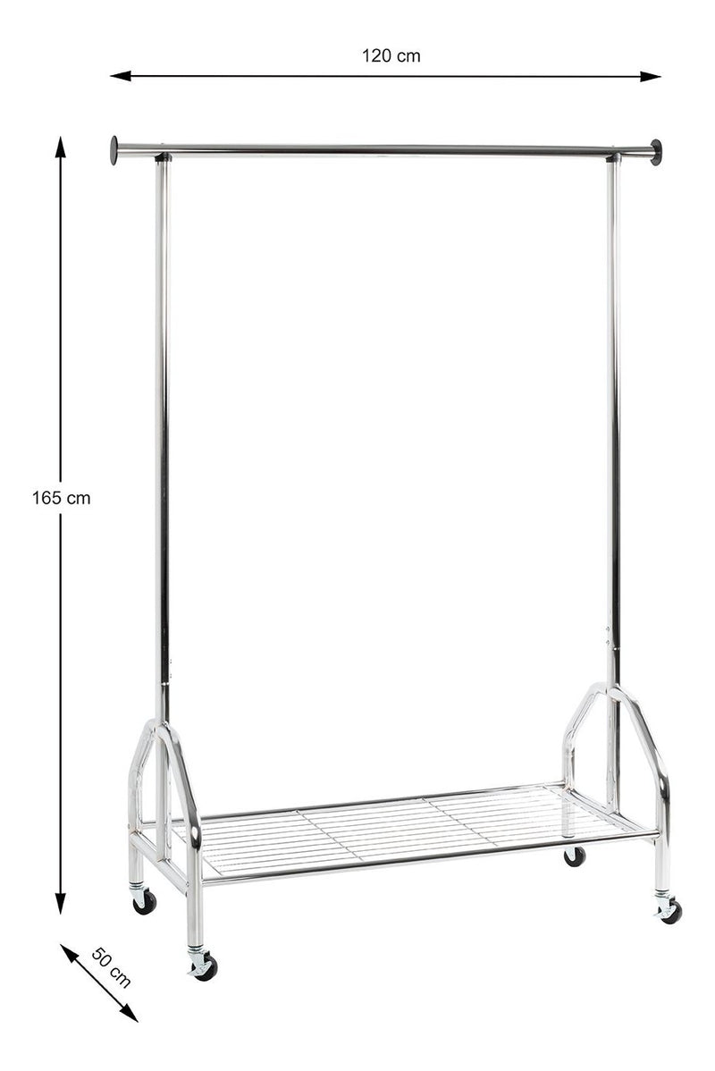 Haku Rollgarderobe Chrom mit Kleiderstange und Schuhablage