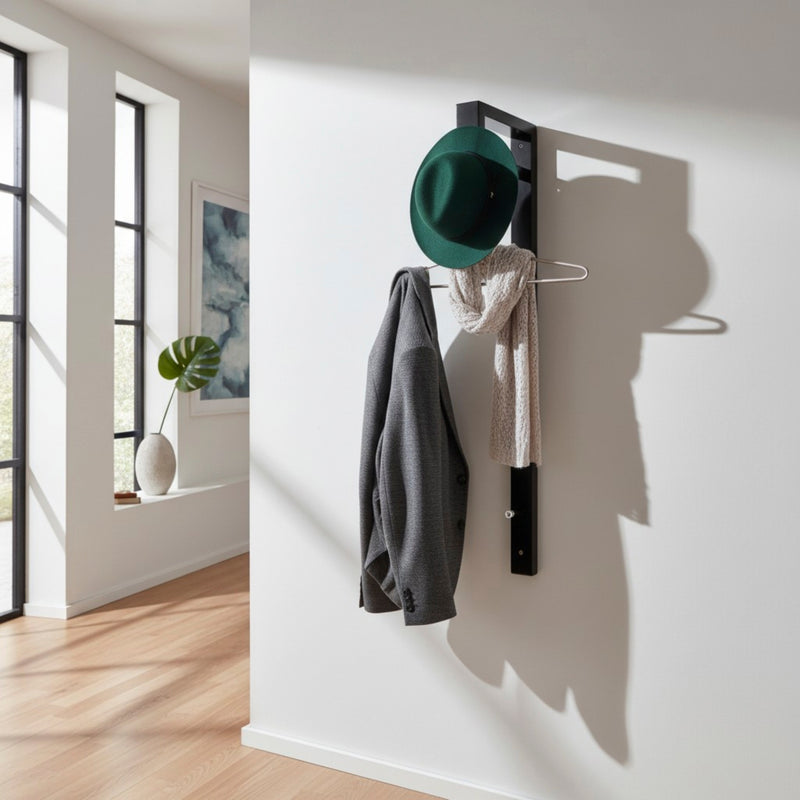 Haku Wandgarderobe mit 3 Haken, Stahlrohr schwarz, Stange chrom