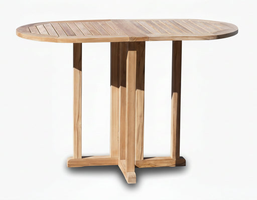 Balkontisch Klapptisch Gartentisch aus Teak mit ovaler Tischplatte, Gesamtansicht.