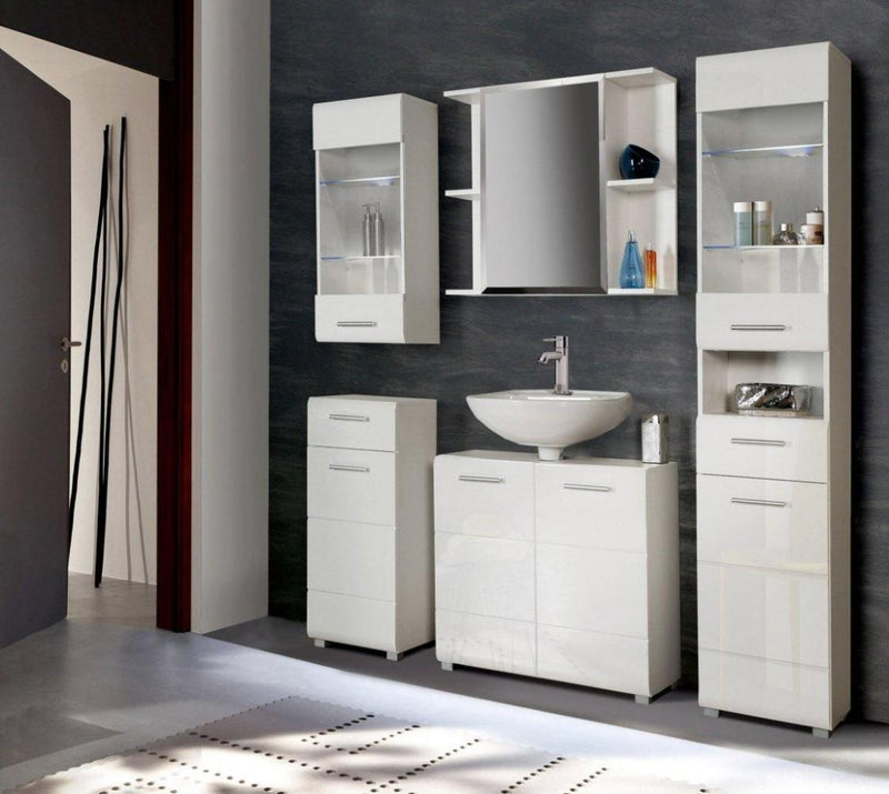 Badschrank Spiegelschrank AVEO 1 Tür Front weiß Hochglanz von Forte