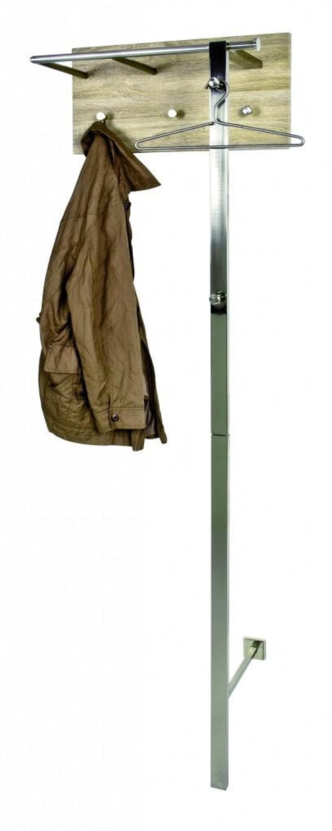 Garderobe Wandgarderobe Paula 2 in Eiche Hell und Edelstahloptik mit Kleiderstange und Hutablage in Gesamtansicht.