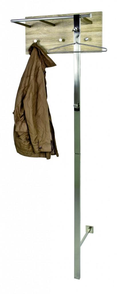 Garderobe Wandgarderobe Paula 2 in Eiche Hell und Edelstahloptik mit Kleiderstange und Hutablage in Gesamtansicht.