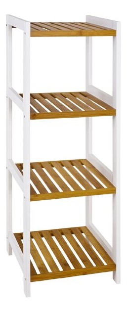 Standregal mit 4 Bambus-Ablagen, weißem MDF-Gestell, Skandi – Ansicht 1