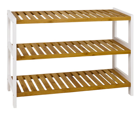 Haku Schuhregal mit 3 Bambus-Ablagen, Rahmen weiß, Scandinavian Design