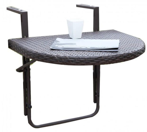 Balkontisch Hängetisch Agra 60 x 50 cm Polyrattan in Coffee-Farbe mit halbrunder Tischplatte, Gesamtansicht.