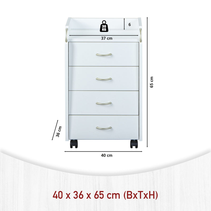 Rollcontainer PRONTI mit 4 Schubladen, Weiß, für Büro & Kinderzimmer