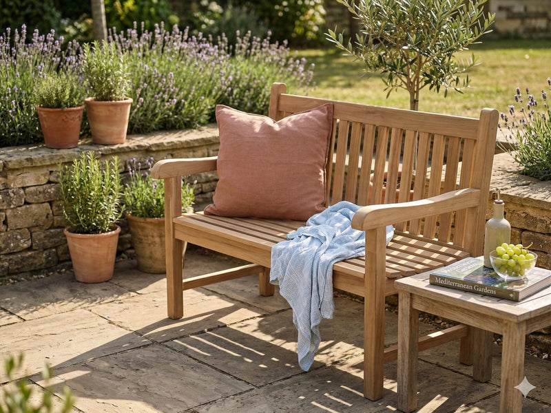 Massive Teakholzbank „Picadelly“ 120 cm Gartenbank 2-Sitzer mit Armlehne