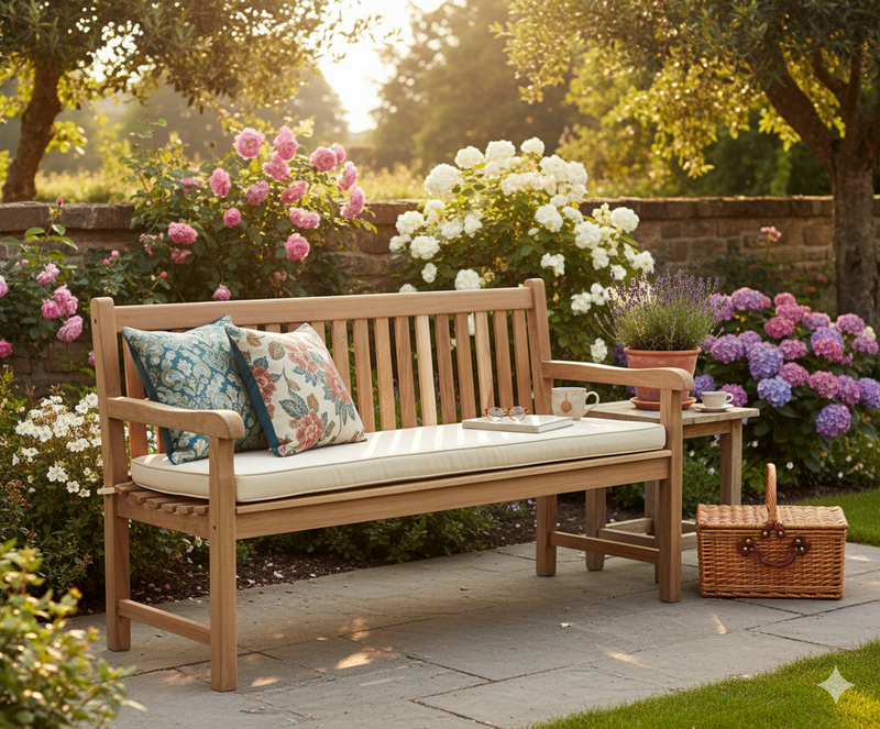 Massive Teakholzbank Picadelly 150 cm | Gartenbank mit Armlehne