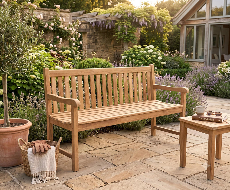 Massive Teakholzbank Picadelly 150 cm | Gartenbank mit Armlehne