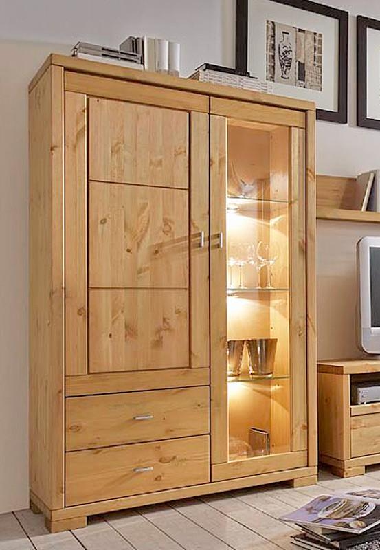 Highboard-Vitrine Guldborg Vitrine 2 Türen 2 Schubladen Kiefer massiv