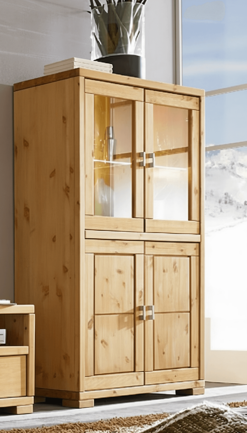 Highboard-Vitrine VITA Vitrinenschrank mit 4 Türen Kiefer massiv